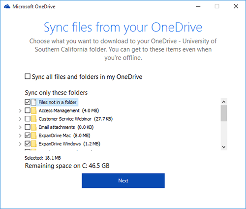 OneDrive Windows Selective Sync
